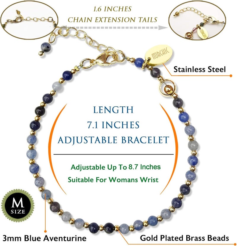 Morchic 3mm Tiny Beads Natural Gemstone Bracelet for Women, Adjustable 7.1" Energy Gem Charm Jewelry, Dainty Handmade Birthday Gift - Image 2